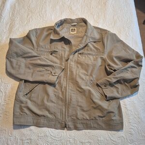 Tilley men's size 2XL taupe jacket brushed nickel zippers 4 zip pockets EUC